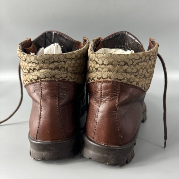 Coach Brown Leather CC Logo Canvas Ankle Heel boots, Men's Size 9 D - Picture 7 of 13